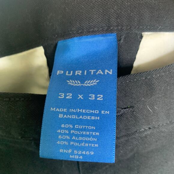 Black Flat Front Cotton Blend Khaki Trousers Pants Sz 32 x 32 - Picture 2 of 8